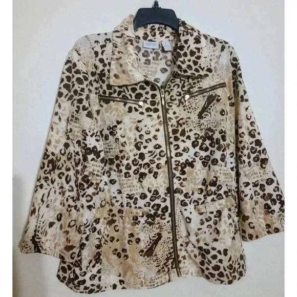 Chico’s Zenergy Jacket Animal Print Full Zip Mob Wife Size 2 (US Size Large) - Picture 1 of 4